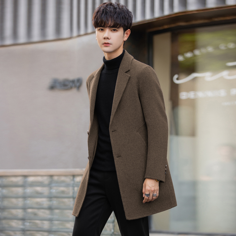 【双面羊毛】冬季韩版中长款毛呢大衣男士风衣商务羊绒呢子加厚外套
