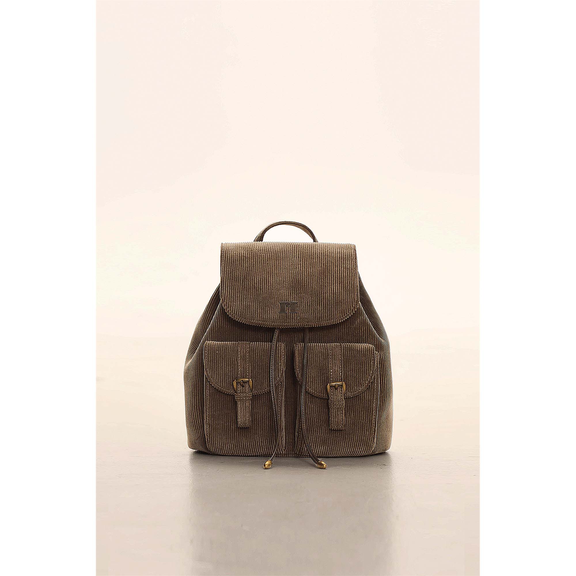 Moromoro  复古灯芯绒双口袋五金标大版双肩包Large backpack