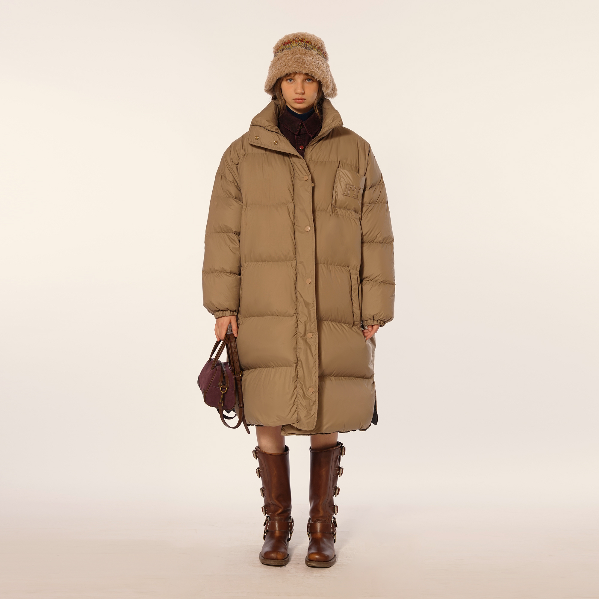 Moromoro高领中长款羽绒服女冬白鸭绒宽松外套2022新款廓形面包服