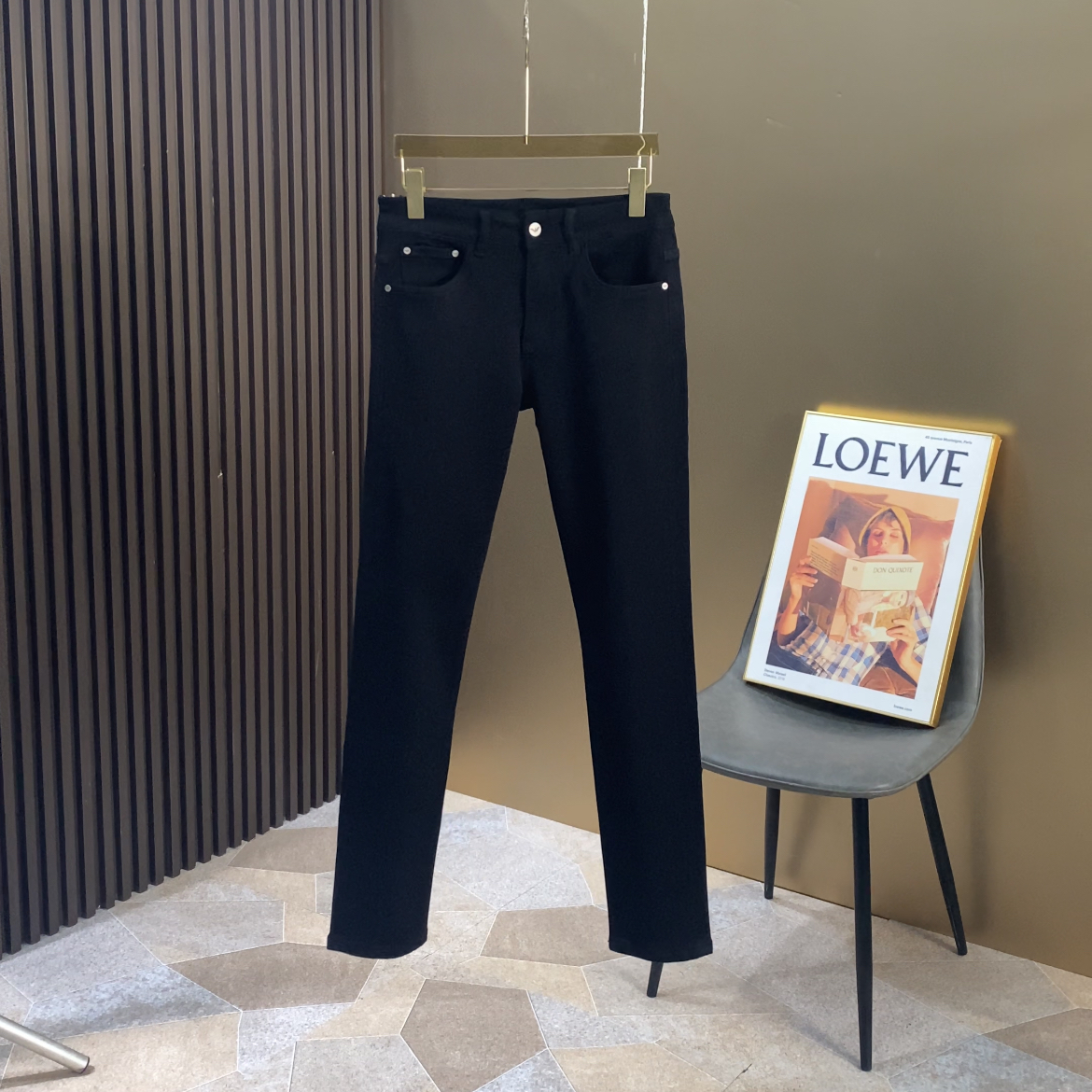 2025秋冬厚款纯黑高弹力面料男士牛仔裤高端休闲修身小直筒长裤