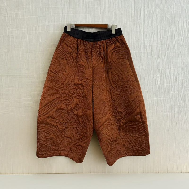 （醋酸棉裤）现货冬季新款女士时尚花苞茧型裤阔腿裤裤子宽松提花