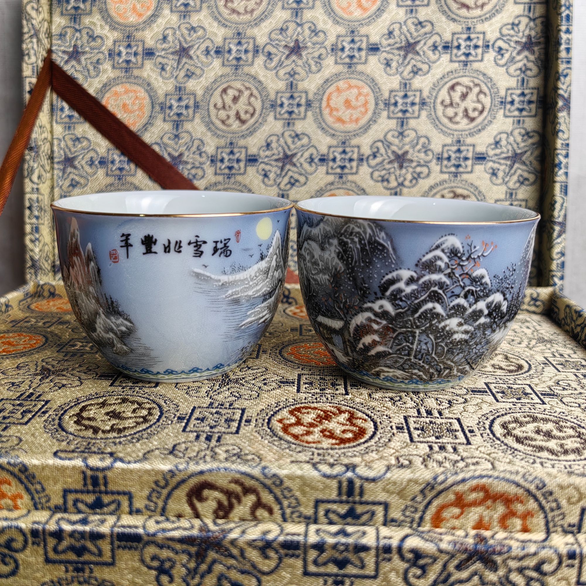 景德镇陶瓷瑞雪兆丰年雪景图小客杯60ml家用复古功夫茶茶具客杯