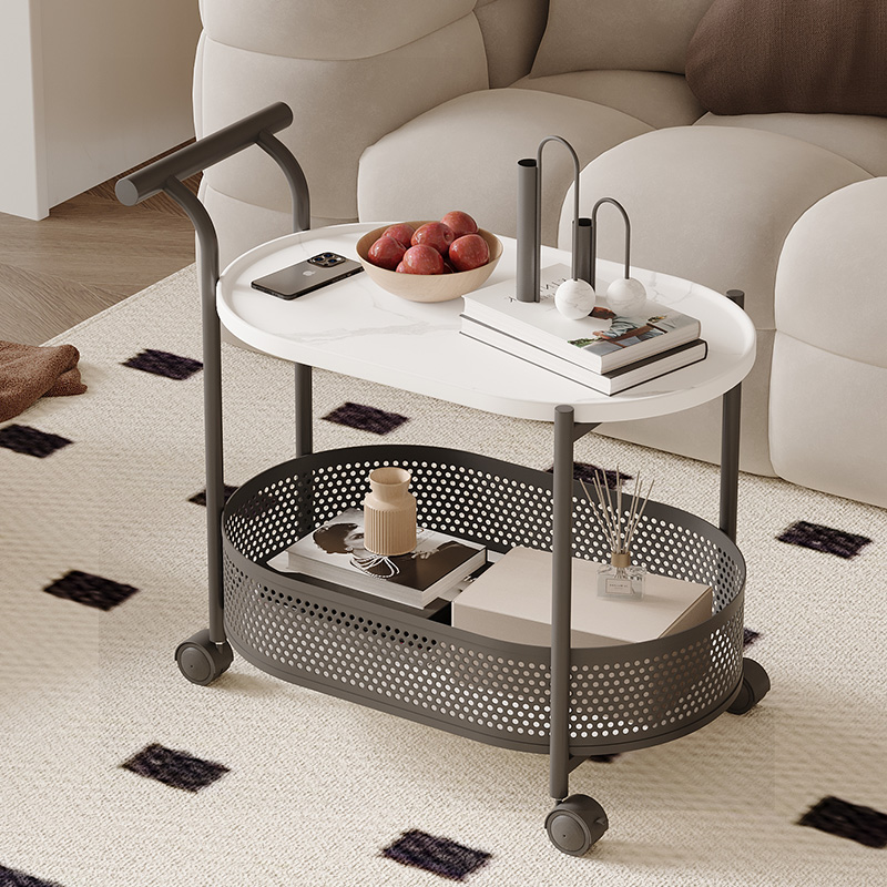 聚当当轻奢创意客厅双层可移动小边几阳台简约收纳架椭圆形置物架