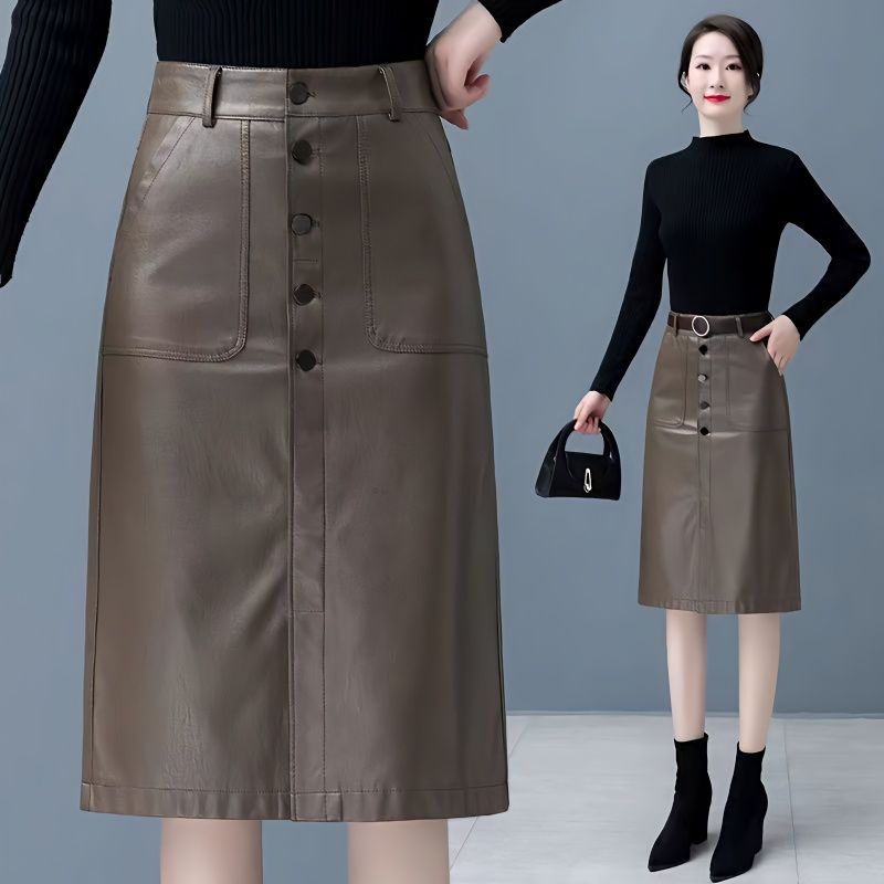 皮裙女半身裙2025年秋冬新款高腰大码包臀裙显瘦百搭中长款短裙女