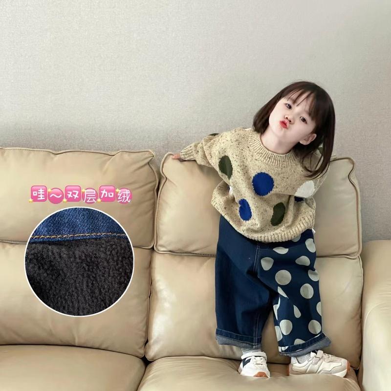 女童加绒牛仔裤一体绒宽松加厚直筒阔腿裤宝宝冬装儿童裤子秋冬款