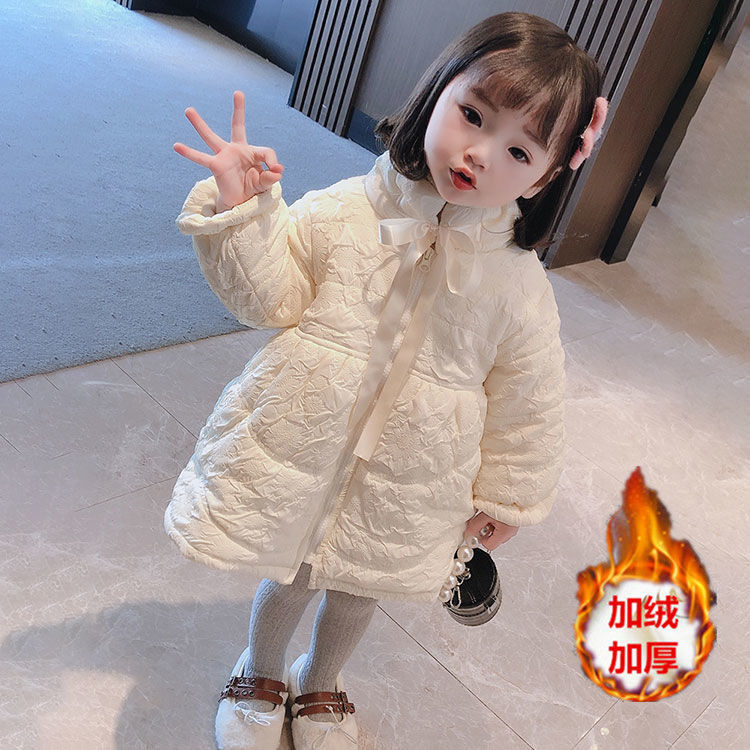 女宝宝棉服冬装外套2023洋气儿童加绒棉袄女童加厚免洗棉衣中长款
