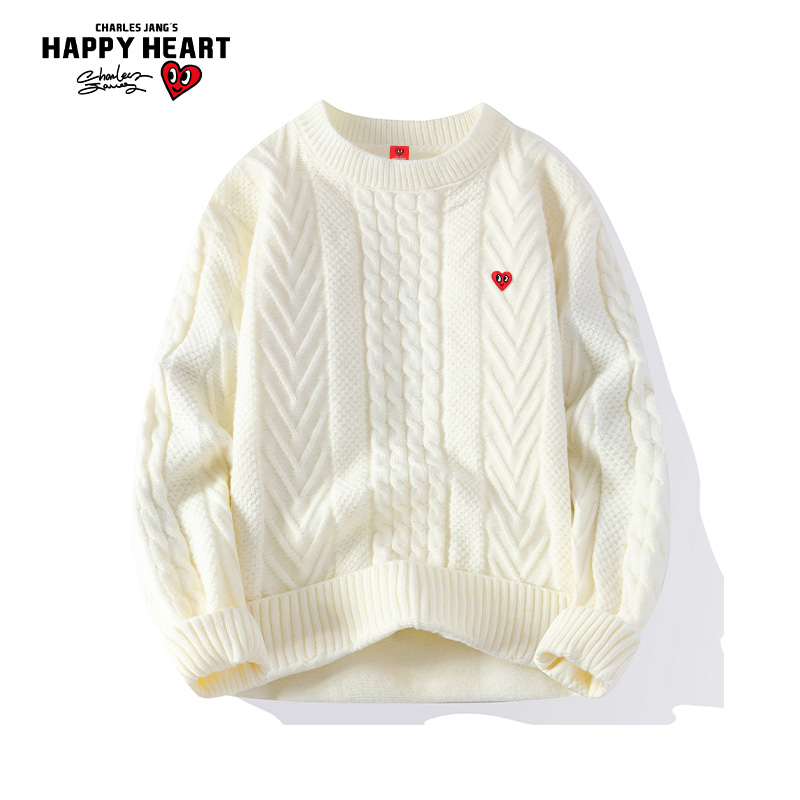 查尔斯桃心 保暖2024新款毛衣男女同款宽松百搭休闲纯色情侣条纹