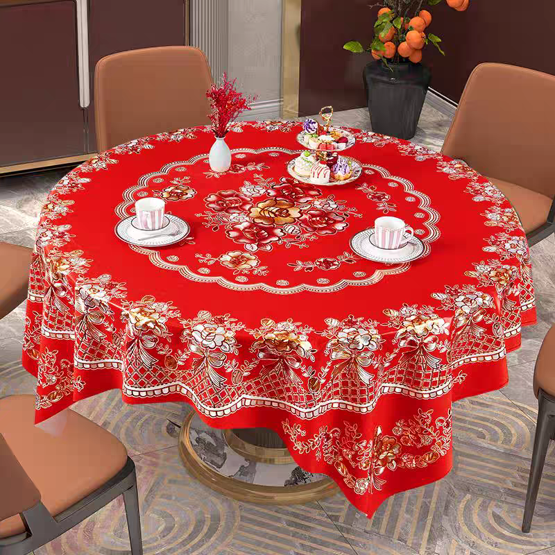 喜庆加厚圆桌布防水防烫防油免洗塑料PVC台布酒店家用圆形餐桌布