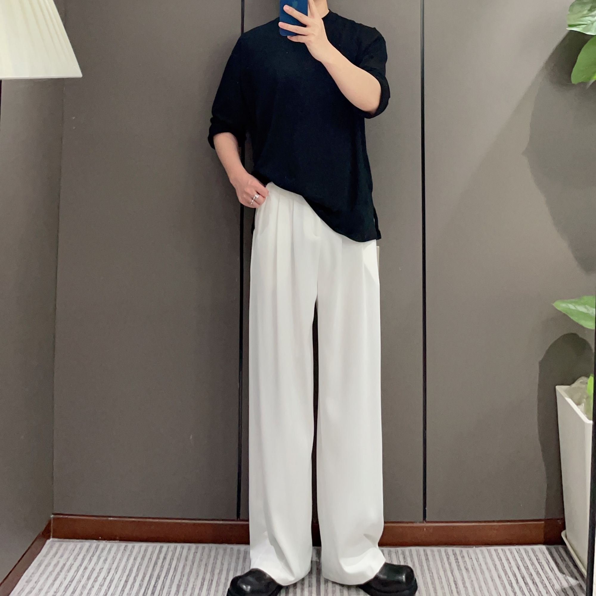 【CHAOSHUJIA】设计师款廓形休闲直筒裤夏季薄款压褶冰丝裤男垂感