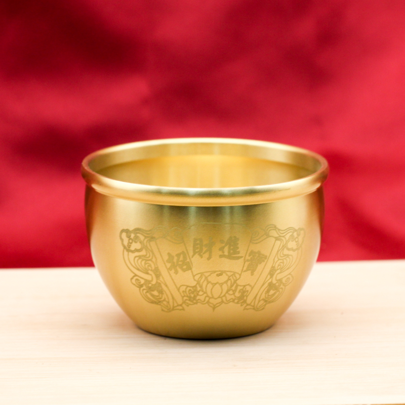 黄铜小号招财进宝莲花缸精雕百福缸福创意桌面摆件办公桌