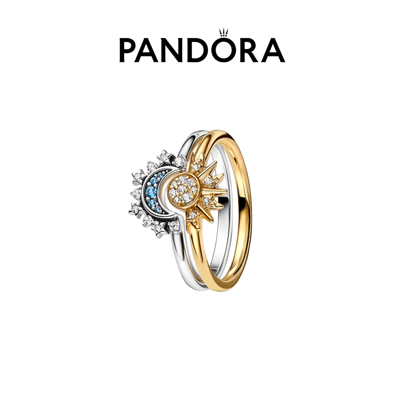 PANDORA/潘多拉 925银戒指 太阳月亮守护戒指时尚情侣对戒礼物