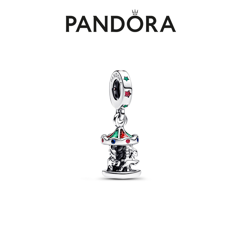 PANDORA/潘多拉 链子925银 旋转木马吊饰珐琅工艺童趣精致礼物