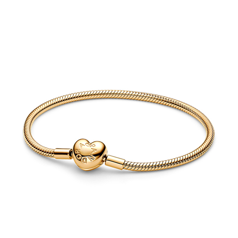 PANDORA/潘多拉 925银手链 心形卡扣镀金蛇骨链素链简约礼物