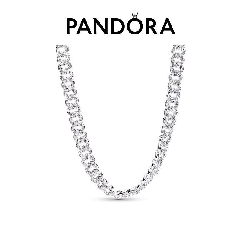 PANDORA/潘多拉 链子925银 PAVÉ密镶古巴链项链 欧若精灵风