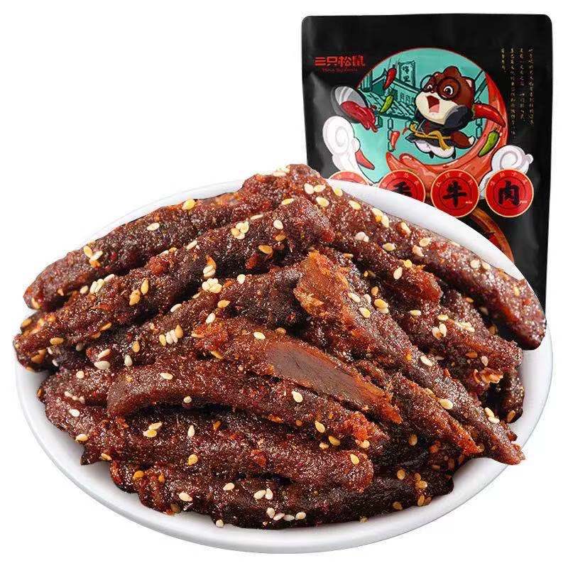 三只松鼠蜀香牛肉100g/袋香辣味牛肉干独立包装零食开袋即食美味