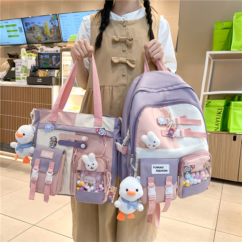 书包女生ins初中生背包三到五六年级拼色可爱小学生双肩包中学生