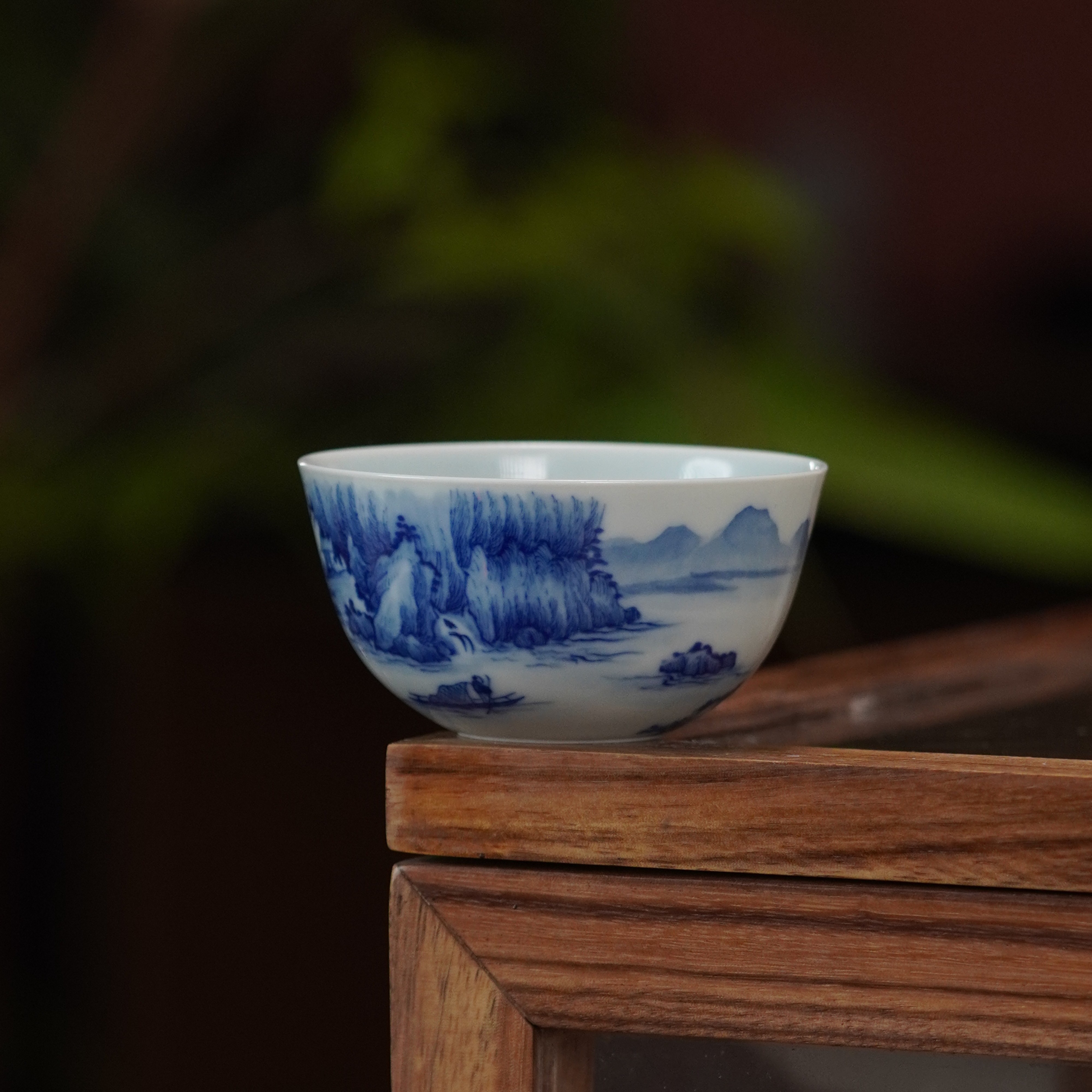 禄意窑青花宋画山水小卧足杯主人杯纯手工手绘山水杯陶瓷茶杯