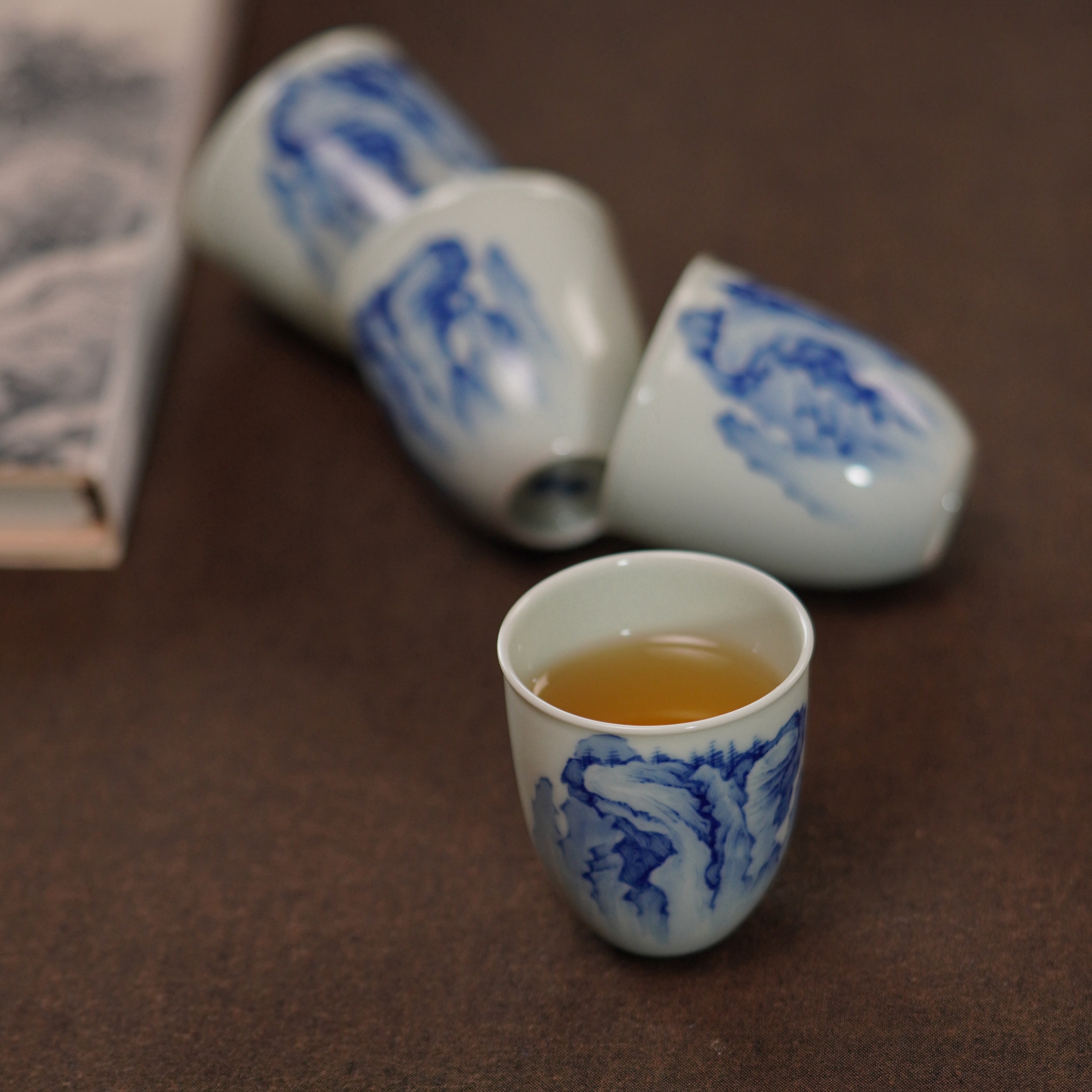 禄意窑青花山水小聚香杯茶杯手绘品茗杯全手工