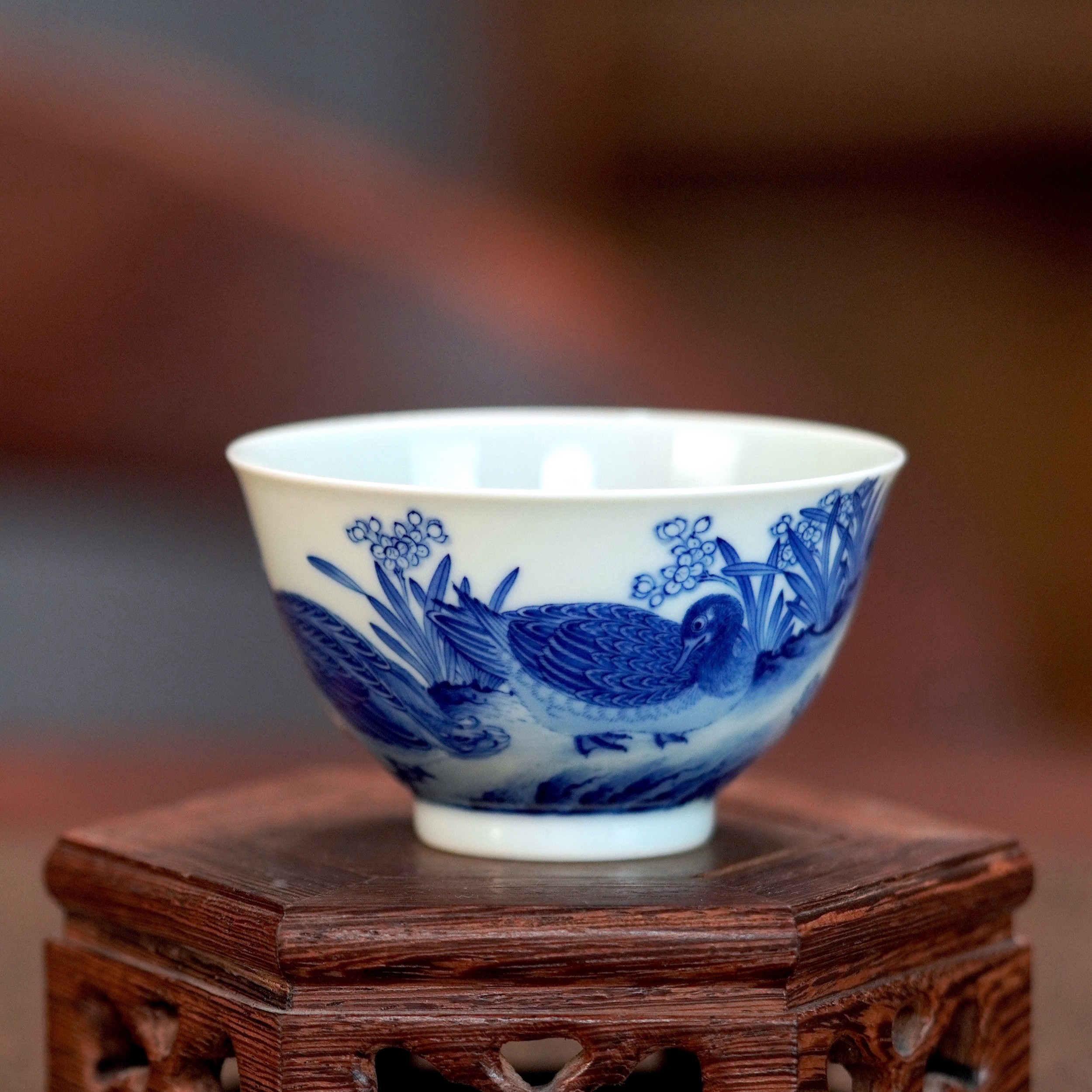 禄意窑青花春江水暖图花鸟饮杯景德镇纯手工手绘主人杯陶瓷