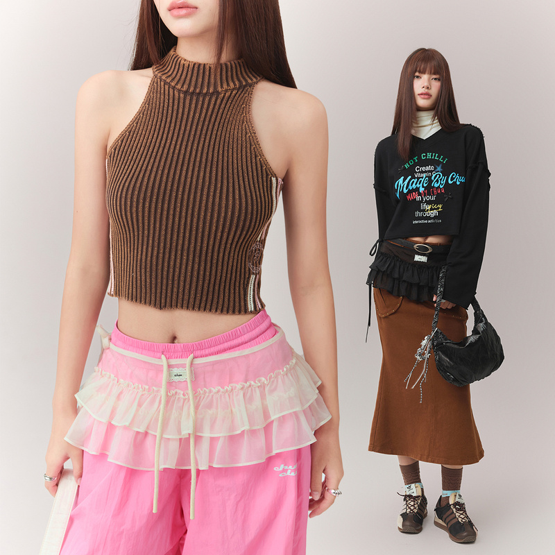 CHUU秋季女装叠穿设计层次感拼接网纱气质韩系甜辣风小众搭配配饰