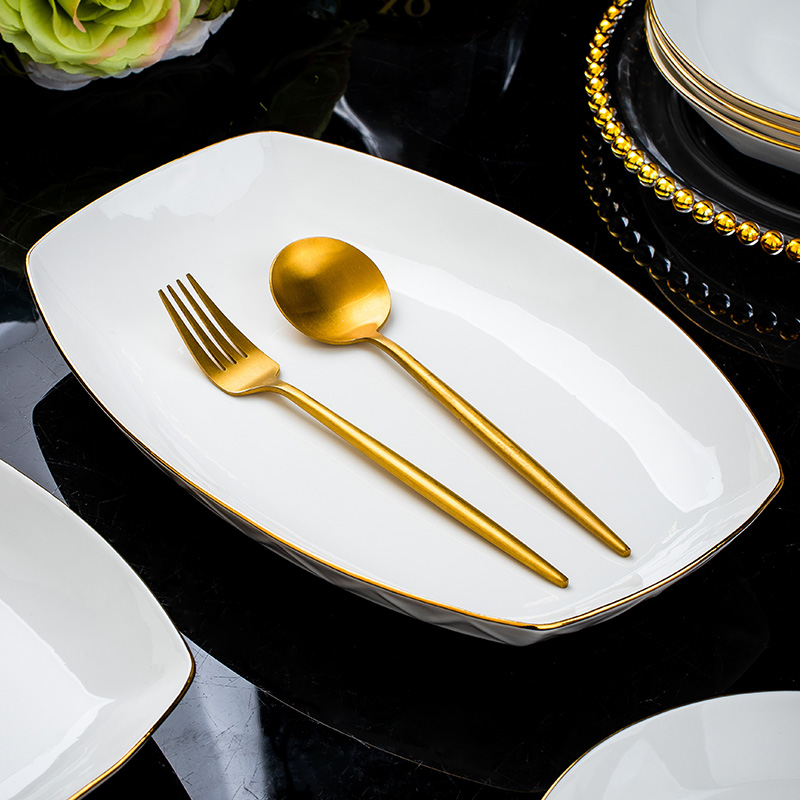 钻石人生方形鱼盘景德镇陶瓷家用盘子餐具高档餐盘加深菜盘