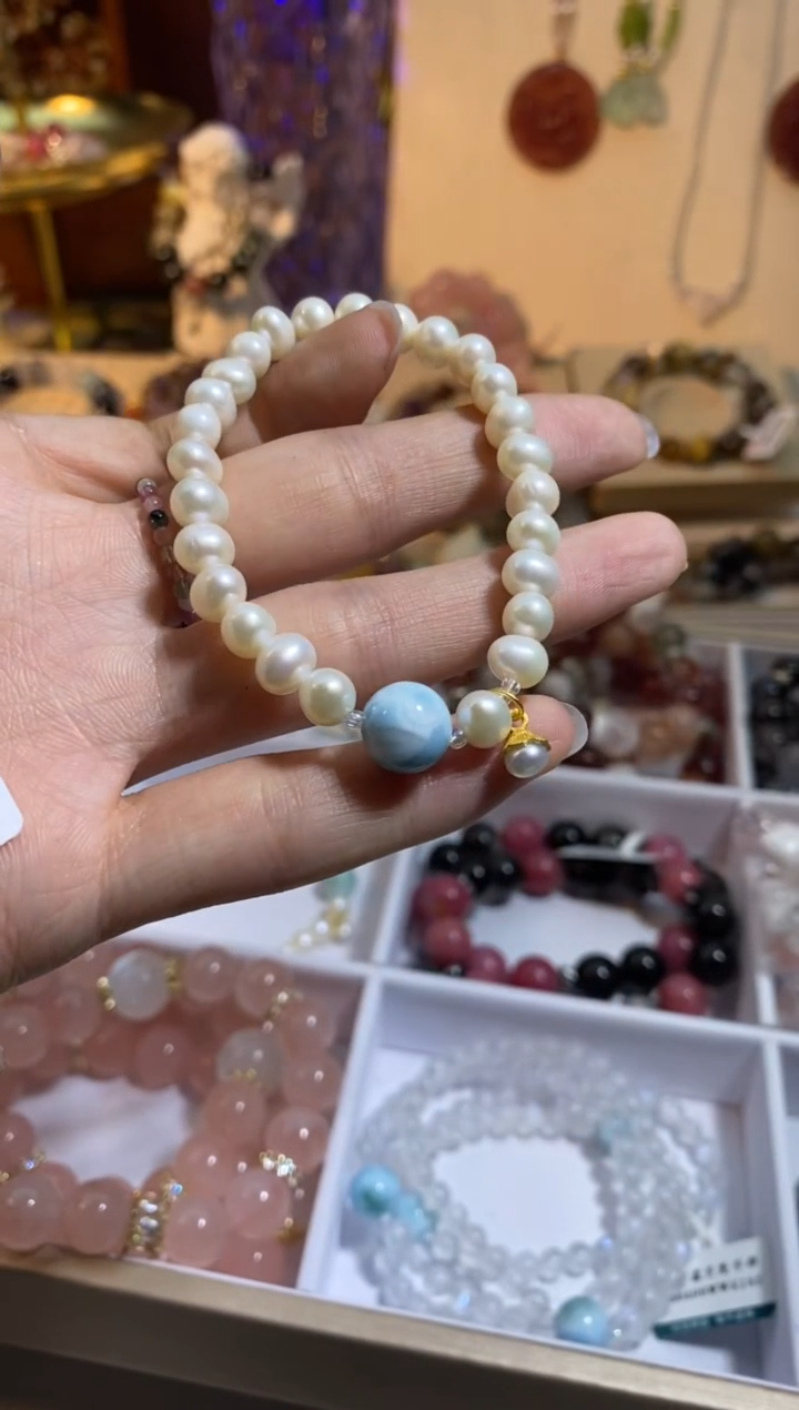 【闪购商品】针钠钙石（海纹石）手链银S925镶嵌WL126