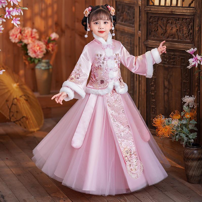 女童 汉服秋冬新款超仙儿童古装中国风襦裙拜年服加厚童装 连衣裙