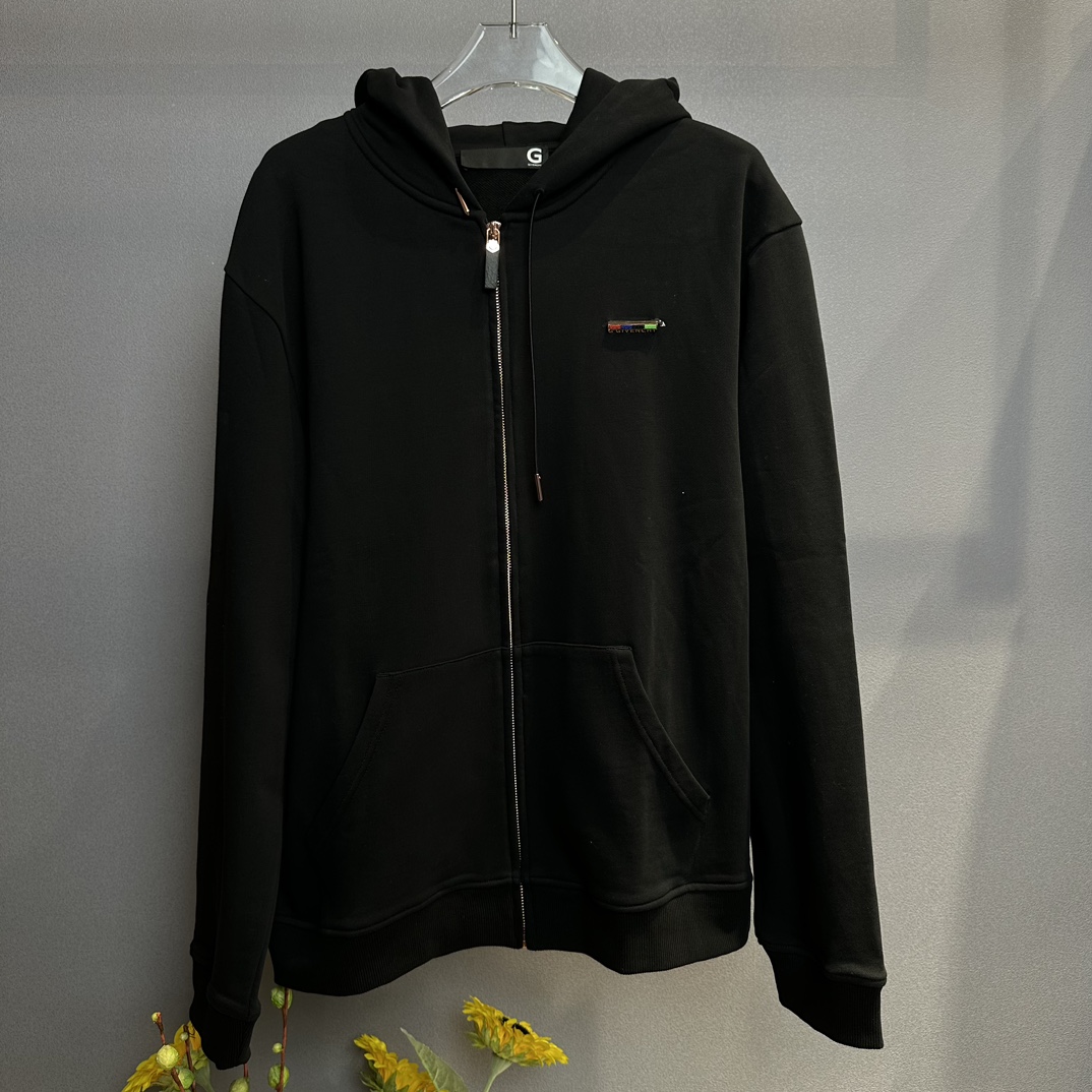 全新未使用 Givenchy/纪梵希 LYE 黑色拉链连帽卫衣124590