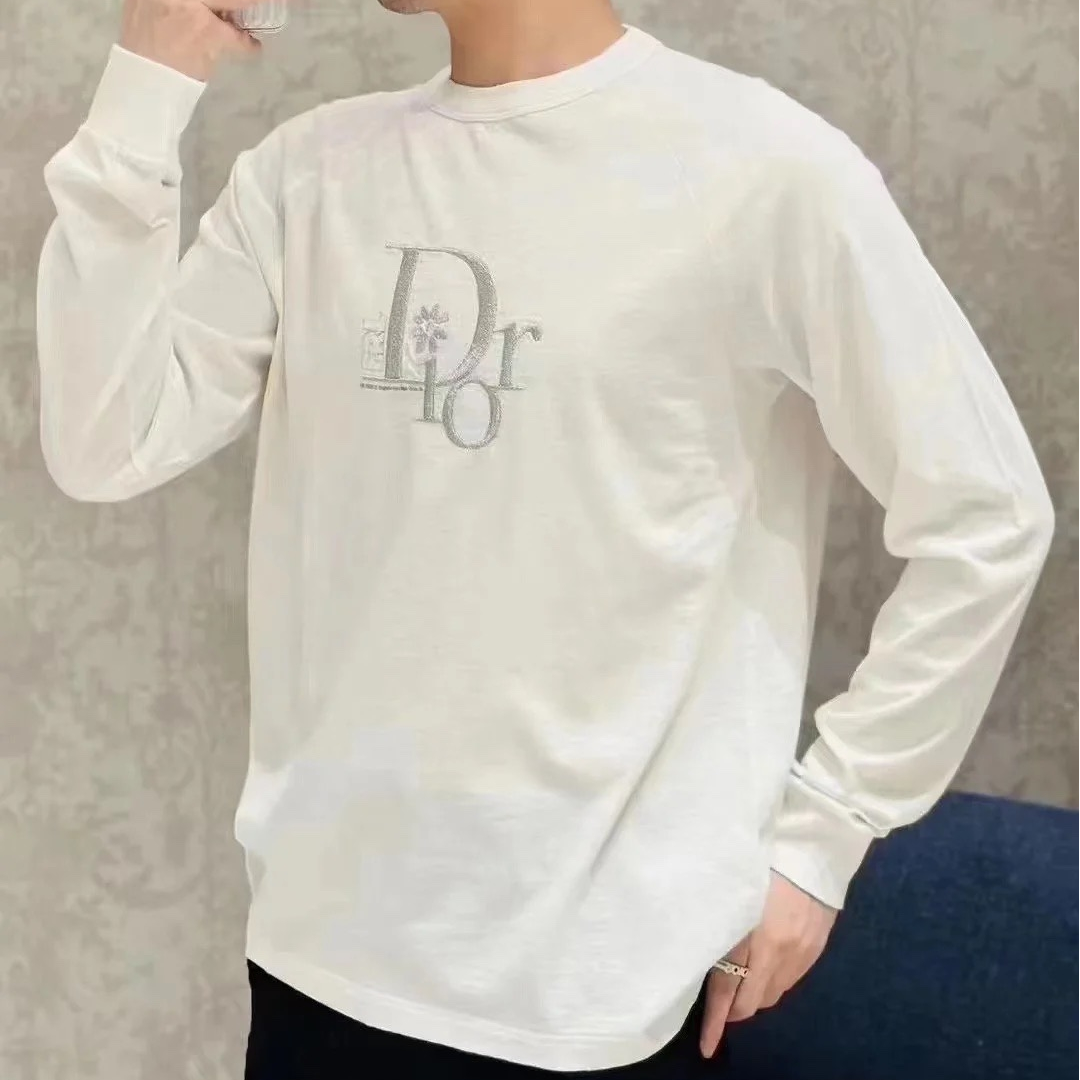 全新未使用 DIOR/迪奥 LYE 男士联名款银色logo白色长袖T恤129028