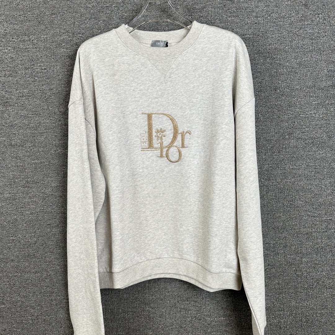 全新未使用 DIOR/迪奥 LYE 金色logo灰色圆领卫衣129010