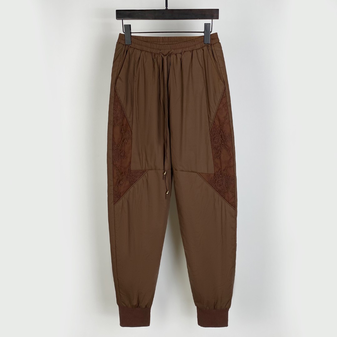 娜三月【大宝推荐】小青复古经典勾花柔软休闲棉裤8230松紧腰XYL新