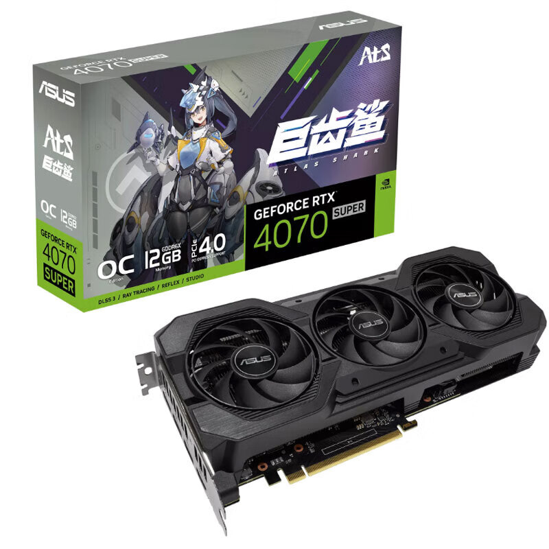 华硕ATS巨齿鲨 RTX4070 Super O12G 电竞渲染AI游戏吃鸡专业显卡