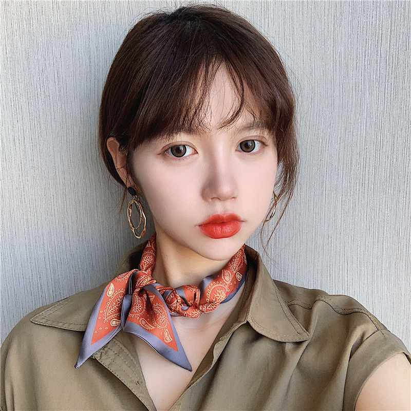 新款洋气时尚装饰细窄领巾韩版春秋斜角女小丝巾长条飘带围巾百搭