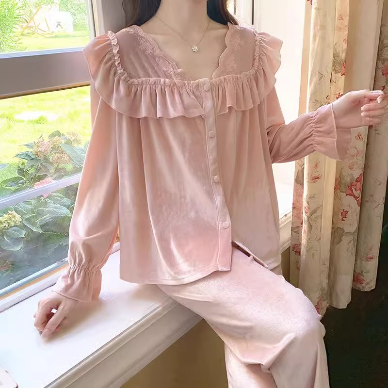 Tide card 冬季新款网红睡衣女金丝绒套装甜美气质宽松长袖家居服