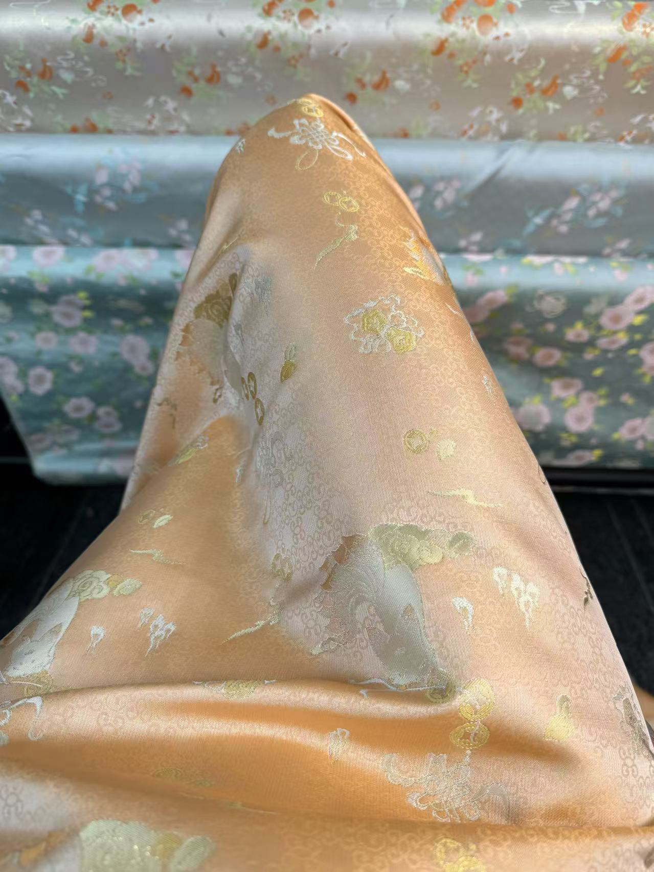 李德喜【铜钱九尾狐狸纹】38姆米四重维宋锦面料现货发（无退换