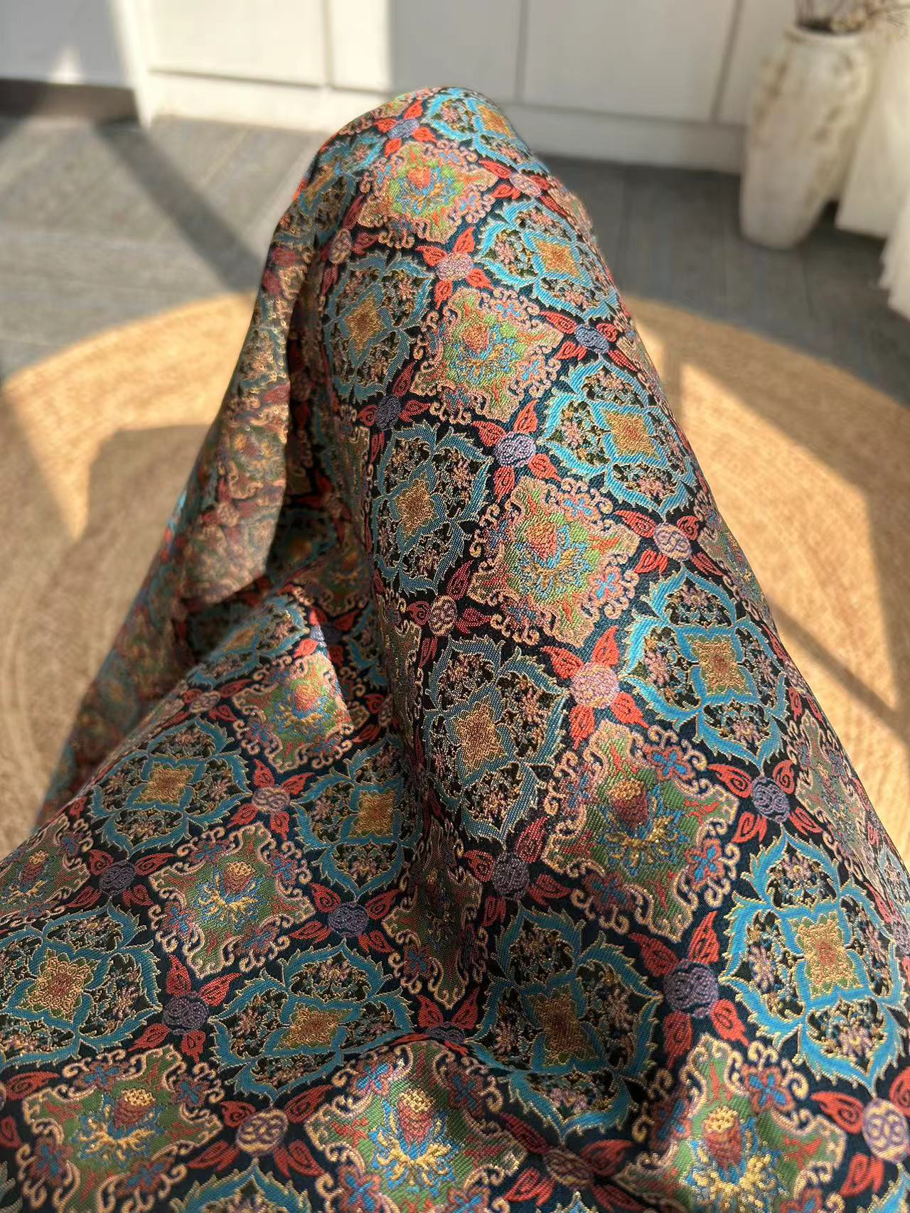 苏地【蔓草卷莲纹】38门幅150门幅四重维宋锦面料现货发无退换