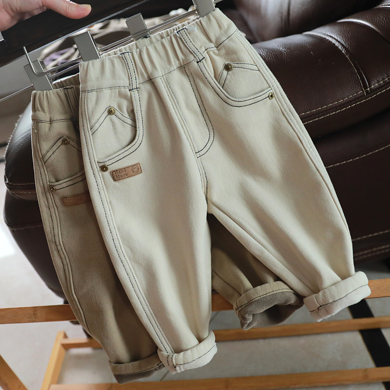 秋冬男童加厚长裤子韩版儿童一体绒体闲裤宝宝洋气加绒工装裤1958