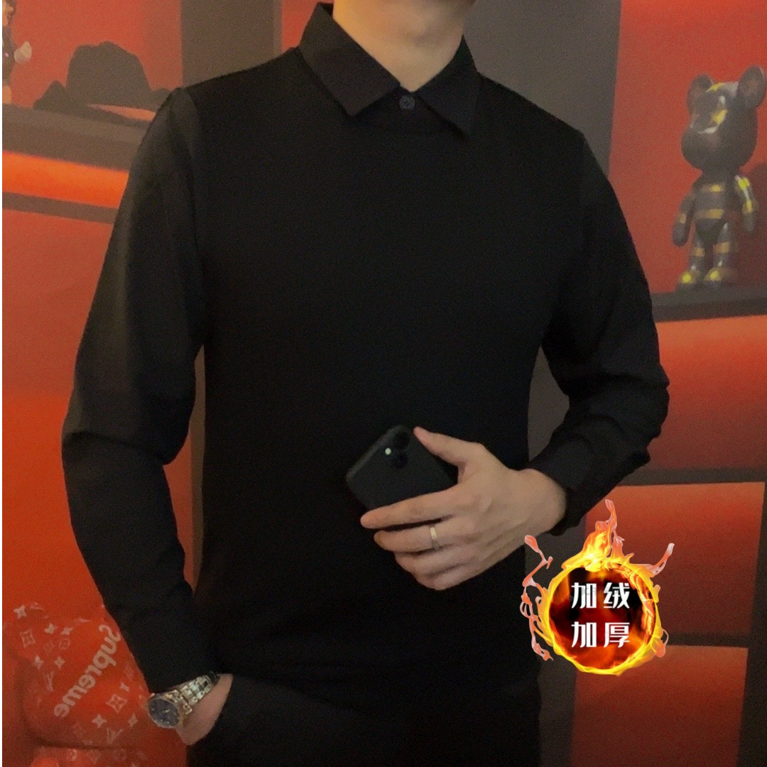 【顺丰包邮】男士时尚加绒加厚假两件翻领修身百搭商务休闲 JH33811