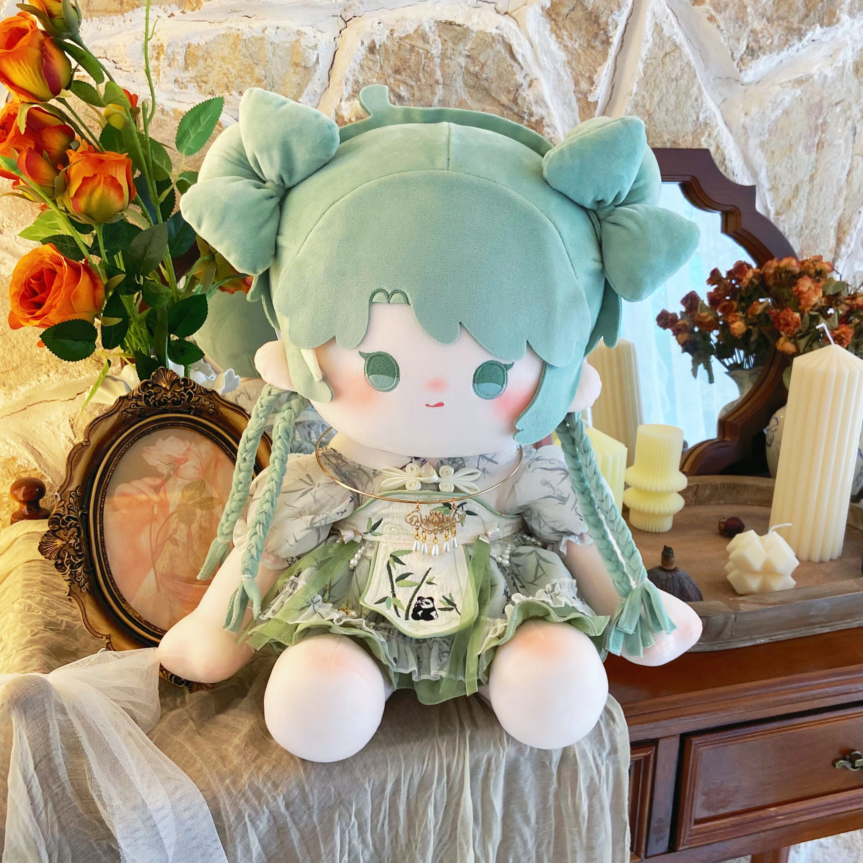 原创40cm坐姿新中式娃衣竹影绵绵–棉花娃娃衣服套装