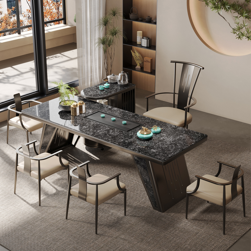 现代轻奢岩板茶台桌茶桌椅组合阳台大板茶桌客厅办公一体式泡茶台