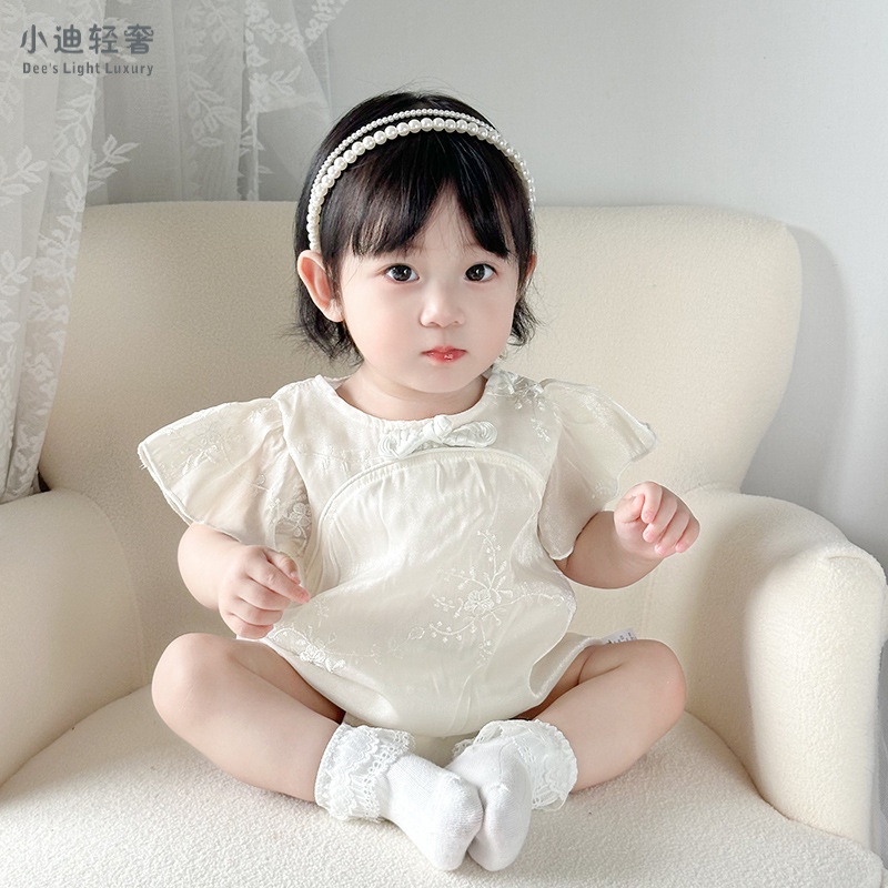 新款婴儿包屁衣夏季薄款中国风女宝宝衣服新生儿连体衣婴儿外出服