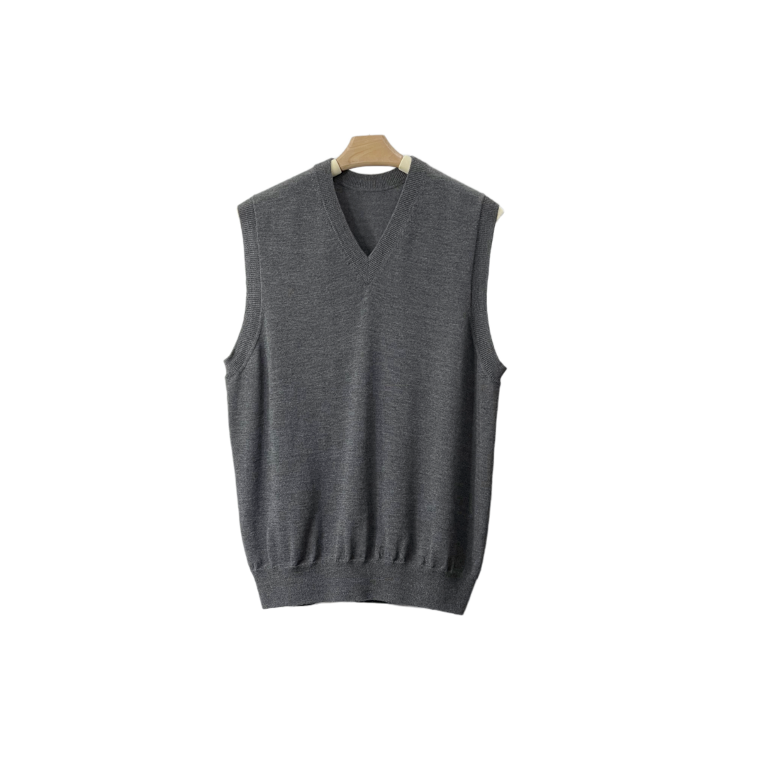 383 男装V领68支精纺纯山羊绒衫套头马甲无袖针织衫百搭轻奢