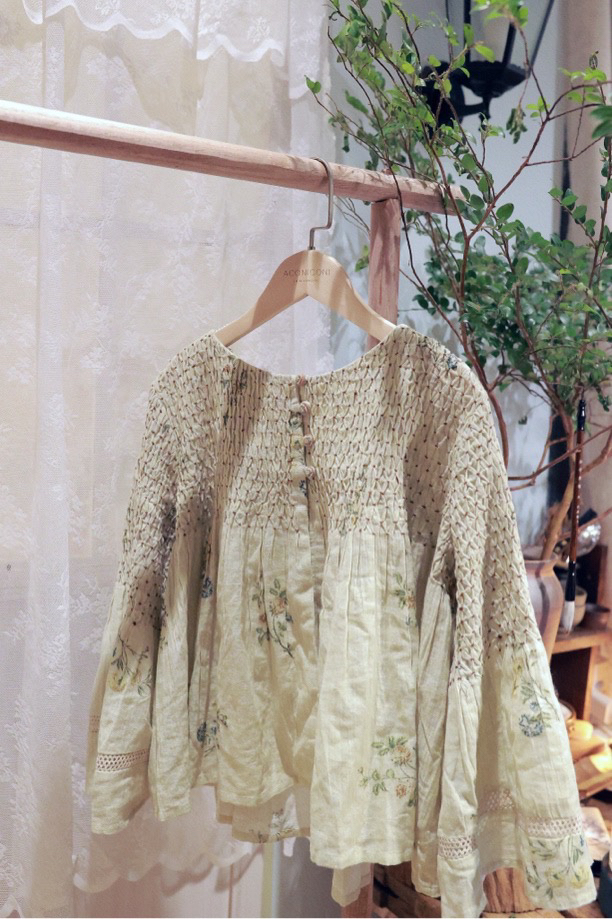 cord缩褶上衣提花