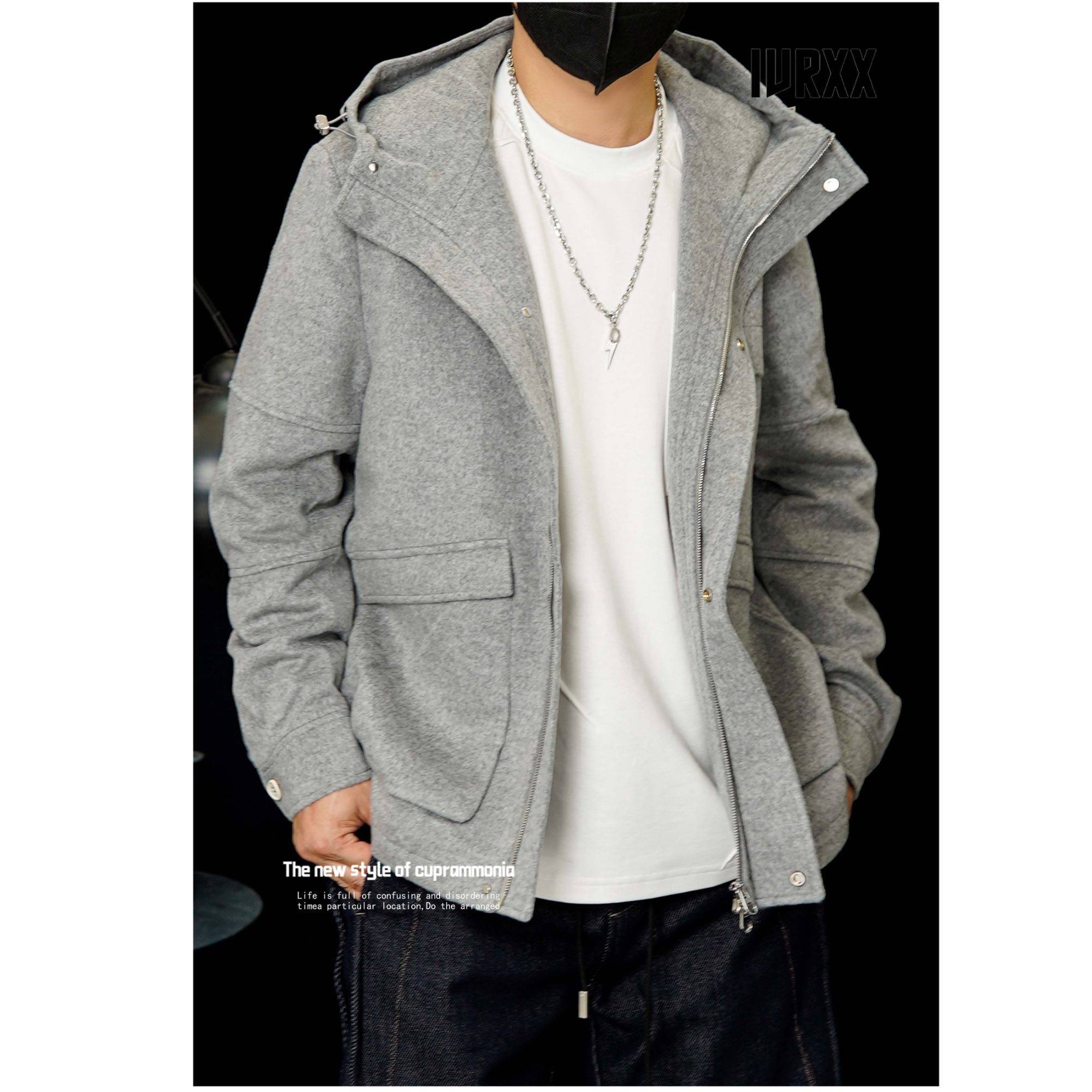 IVRXX秋冬季复古休闲高级棉服高定时尚连帽卫衣轻奢外套 Q2432