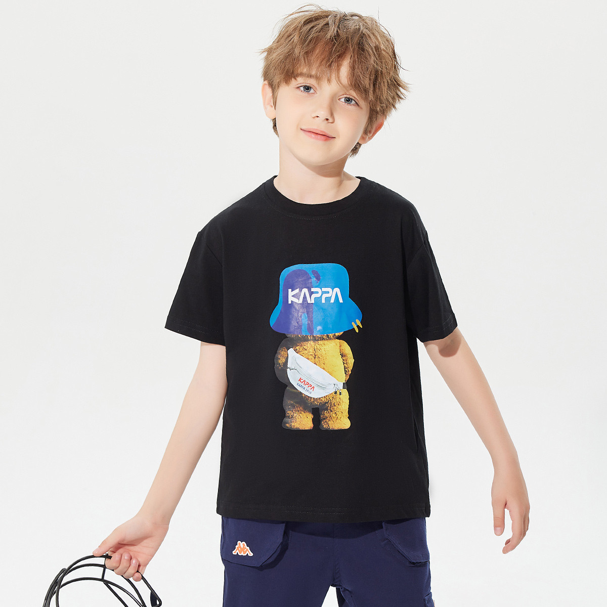 Kappa Kids卡帕夏季儿童舒适时尚休闲中大童百搭宽松圆领套头短袖