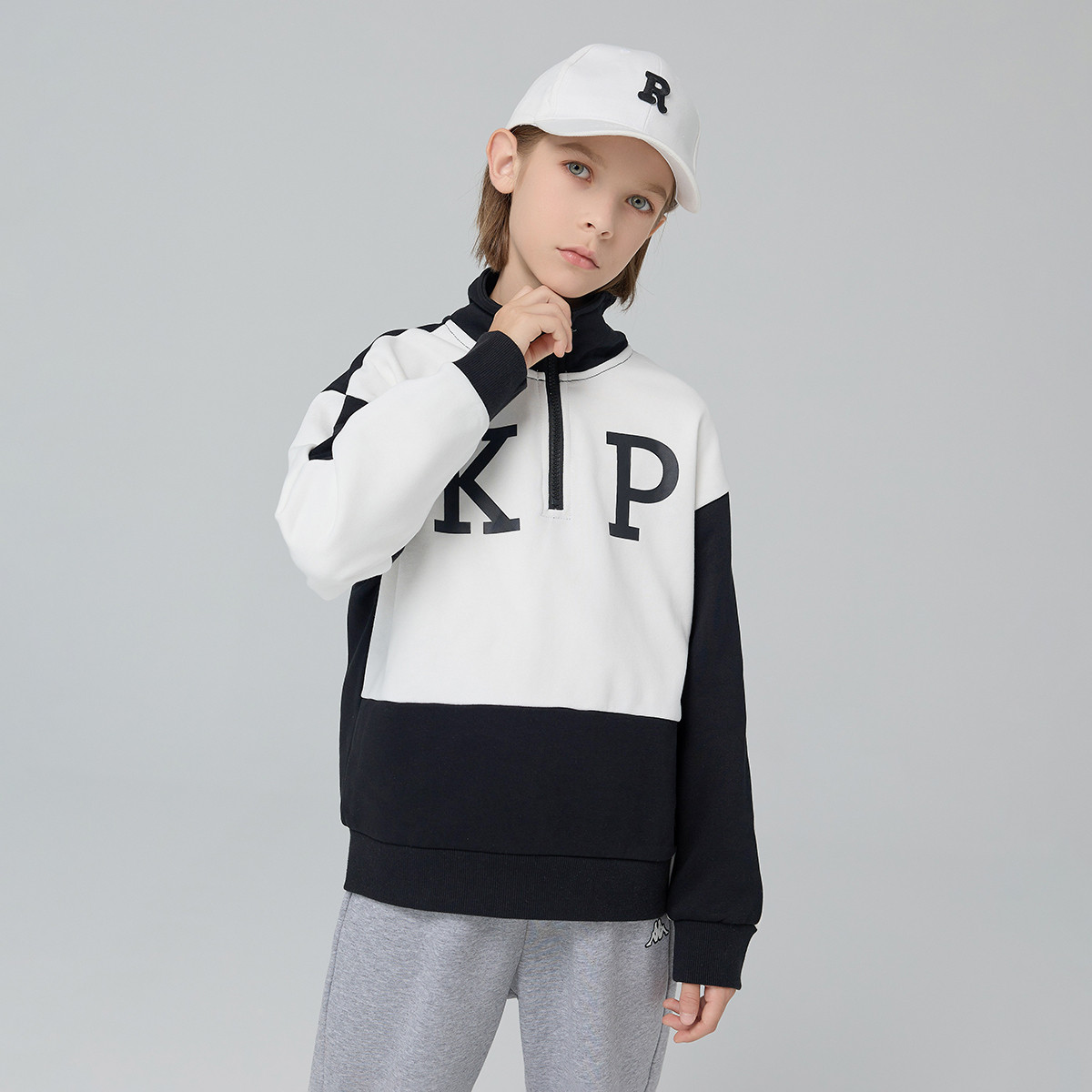 Kappa Kids2023秋款童装高低领字母舒适休闲时尚印花潮流时尚卫衣