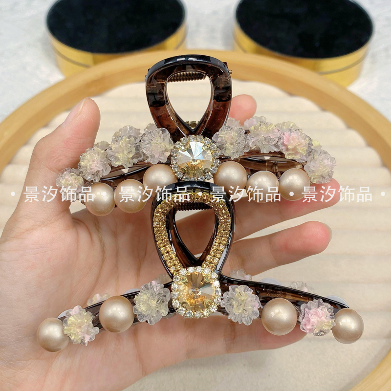 【芙蓉花珠珠】精致洋气发夹后脑勺盘发抓夹高级感发饰头发夹子头饰