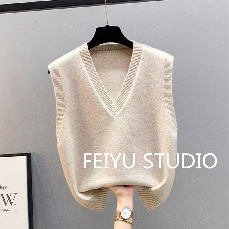 纯色加厚韩版V领宽松马甲针织毛衣背心女士坎肩针织针织背心外穿