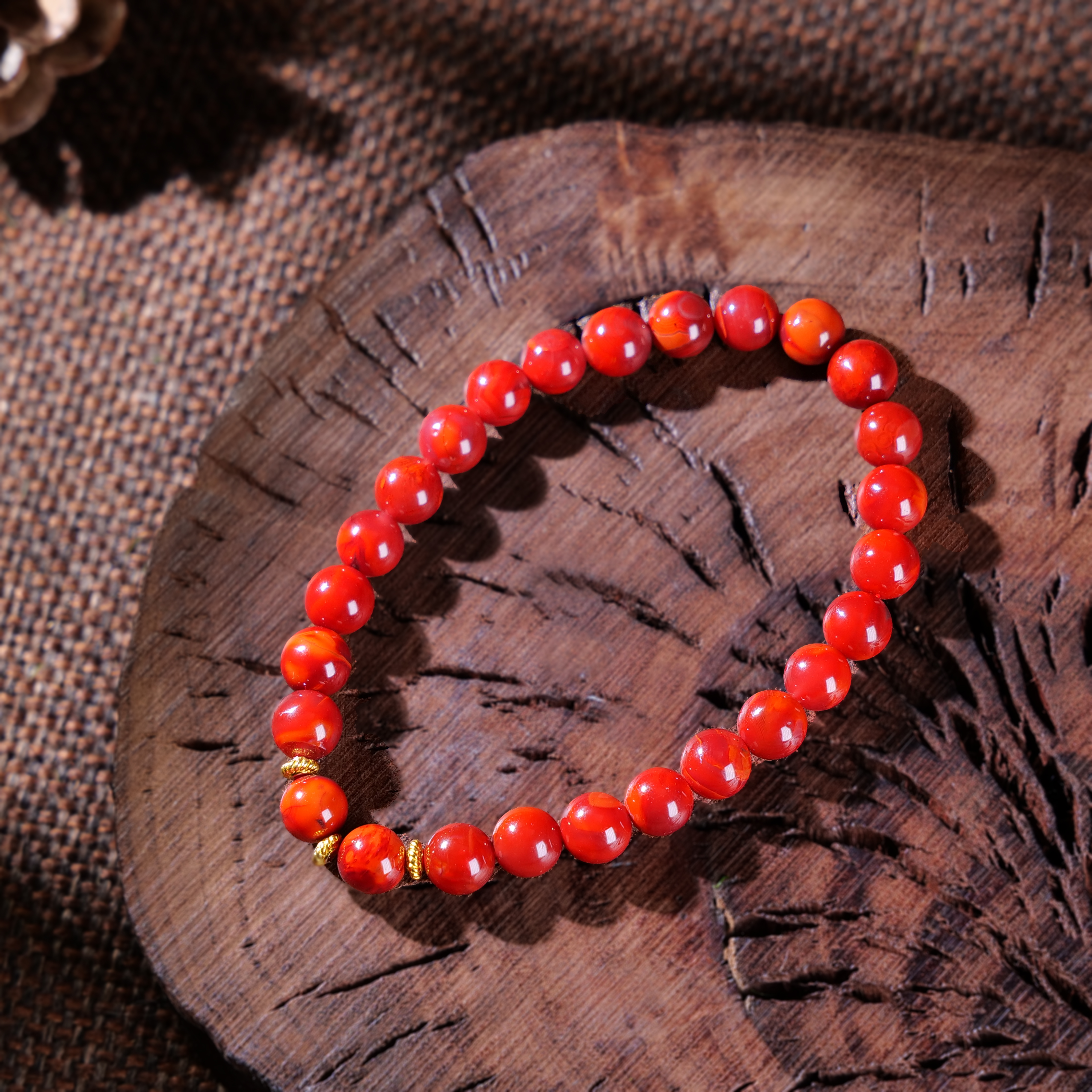 【小雨来了】925银6.5mm南红火焰纹手串 南红手链 多样性发货     