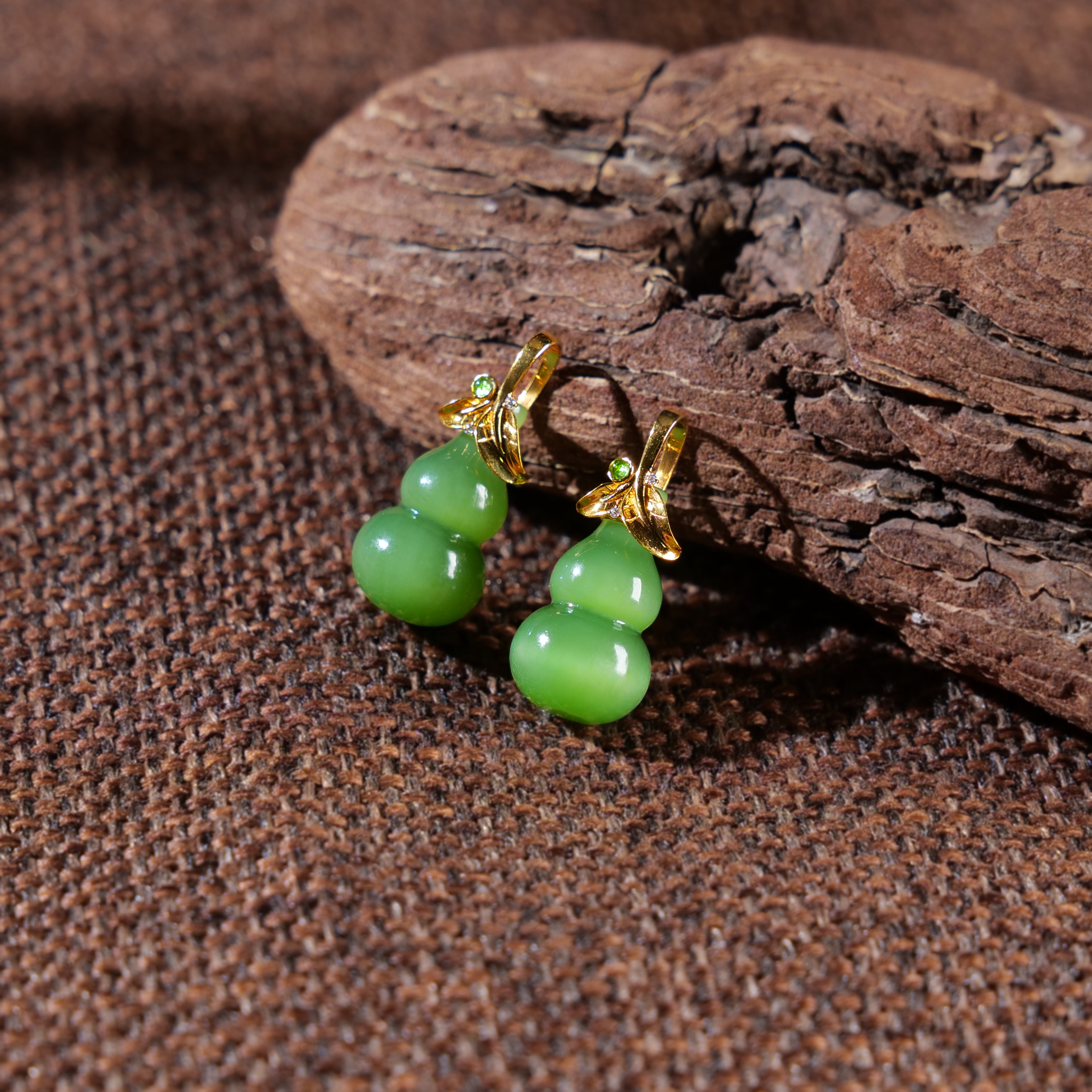 【小雨来了】18k金镶嵌和田玉碧玉福禄吊坠 玉挂坠 多样性发一件  